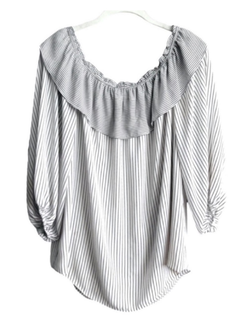 WHBM Off the Shoulder Blouse RuffleTop Elbow Sleeve Ecru White Black Size L